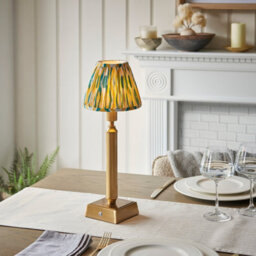Luminosa Lighting Luminosa Trobridge Rechargeable Brushed Aged Brass Plate With Yellow Table Lamp With Jade Fabric Ikat Shade 16Cm Integrated Led - thumbnail 2