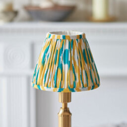 Luminosa Lighting Luminosa Trobridge Rechargeable Brushed Aged Brass Plate With Yellow Table Lamp With Jade Fabric Ikat Shade 16Cm Integrated Led - thumbnail 4