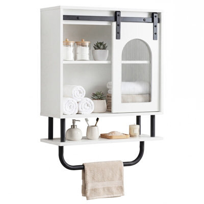 Gainoom Bathroom Wall Cabinet Farmhouse Medicine Cabinet With Sliding Barn Door & Metal Hanging Bar - image 1