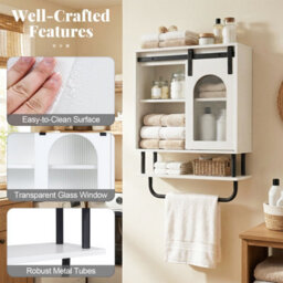 Gainoom Bathroom Wall Cabinet Farmhouse Medicine Cabinet With Sliding Barn Door & Metal Hanging Bar - thumbnail 6