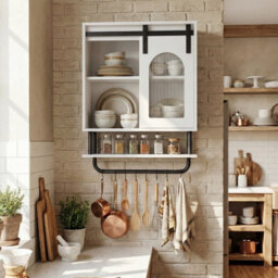 Gainoom Bathroom Wall Cabinet Farmhouse Medicine Cabinet With Sliding Barn Door & Metal Hanging Bar - thumbnail 4