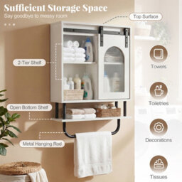 Gainoom Bathroom Wall Cabinet Farmhouse Medicine Cabinet With Sliding Barn Door & Metal Hanging Bar - thumbnail 8