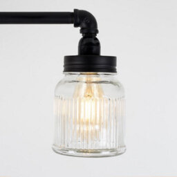 Valuelights Luiggi Industrial Black 3 Way Bar Ceiling Light With Clear Ribbed Glass Shades - thumbnail 3