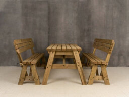 Arbor Garden Solutions Victoria Wooden Picnic Bench And Table Set, Rounded Outdoor Dining Set With Backrest(5Ft, Rustic Brown) - thumbnail 3