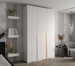 Arte Elegant Inova I Hinged Door Wardrobe H2370mm W1500mm D470mm - Versatile White Finish With Gold Vertical Metal Handles - thumbnail 2