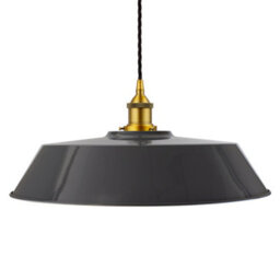Slate Grey Large Chancery Painted Dome Pendant Light With Antique Gold Lamp Holder And Black Twisted Cable - Se Home