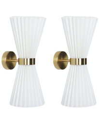 Beliani Set Of 2 White Fabric Shade Wall Lamps, Brass Accents, Mains-Powered, Contemporary - thumbnail 3