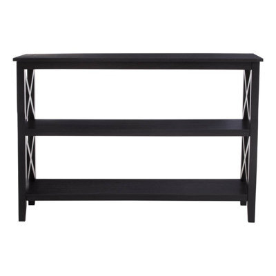 Orsina Three Shelf Wide Black Book Case, Pine Wood Tall Book Shelf, Large Book Case For Home & Office - image 1