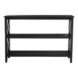 Orsina Three Shelf Wide Black Book Case, Pine Wood Tall Book Shelf, Large Book Case For Home & Office