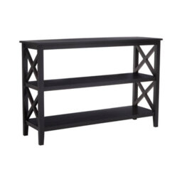 Orsina Three Shelf Wide Black Book Case, Pine Wood Tall Book Shelf, Large Book Case For Home & Office - thumbnail 2