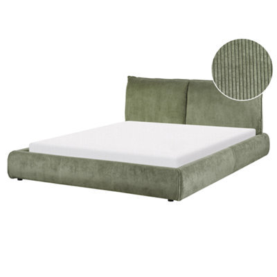 Beliani Bed Corduroy Vinay 160 X 200 Cm (Eu King Size) Olive Green - image 1