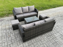 Fimous Outdoor Garden Furniture Sets 8 Seater Wicker Rattan Furniture Sofa Sets With Rectangular Coffee Table 3 Seater Sofa - thumbnail 2
