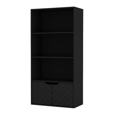 Urbnliving 4 Tier Black Wooden Bookcase Cupboard With 2 Line Doors Storage Shelving Display Cabinet - image 1