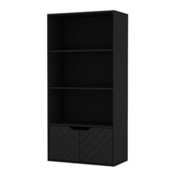 Urbnliving 4 Tier Black Wooden Bookcase Cupboard With 2 Line Doors Storage Shelving Display Cabinet