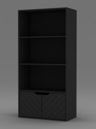Urbnliving 4 Tier Black Wooden Bookcase Cupboard With 2 Line Doors Storage Shelving Display Cabinet - thumbnail 2