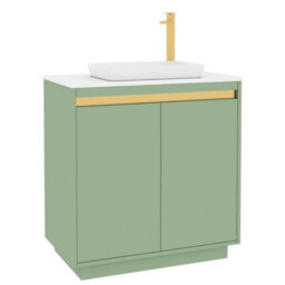 Royal Bathrooms Orion 800mm Mint Sage Floor Standing Plain White Countertop Vanity Unit 2 Door With Qubix Basin & Brushed Brass Accent Trim - thumbnail 6