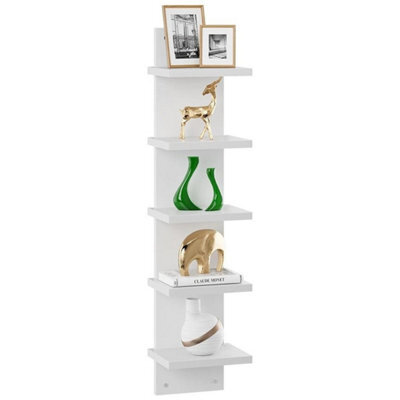 White 5 Tier Shelving Display Shelf Wall Mounted Bookcase Storage Rack Plant Stand - image 1