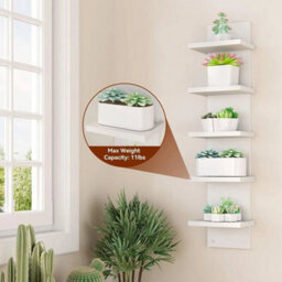 White 5 Tier Shelving Display Shelf Wall Mounted Bookcase Storage Rack Plant Stand - thumbnail 3