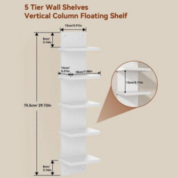 White 5 Tier Shelving Display Shelf Wall Mounted Bookcase Storage Rack Plant Stand - thumbnail 2