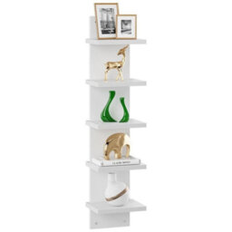 White 5 Tier Shelving Display Shelf Wall Mounted Bookcase Storage Rack Plant Stand - thumbnail 1