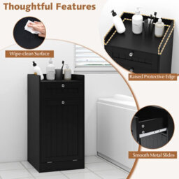 Gainoom Black Tilt-Out Laundry Cabinet Bathroom Storage Cabinet With Drawer & Removable Hamper - thumbnail 9