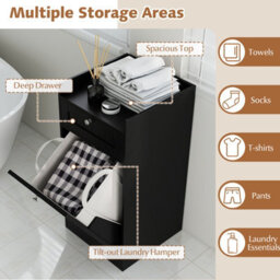 Gainoom Black Tilt-Out Laundry Cabinet Bathroom Storage Cabinet With Drawer & Removable Hamper - thumbnail 6