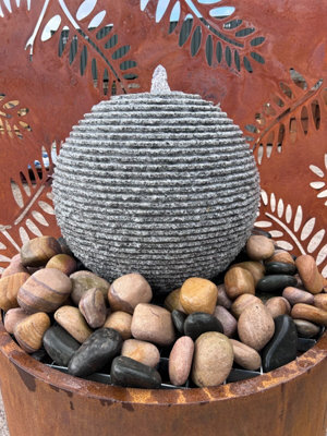 Outdoor Living UK Solar Cascading Grey Granite Sphere Diameter 45Cm Without Cover With Sump Kit