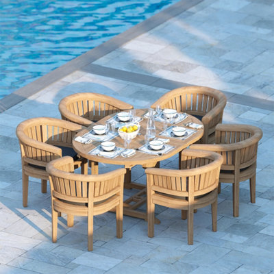 Eterna Faro Teak Garden Outdoor Dining Table & 6 Seat Chair Set - With Cream Cushions - image 1