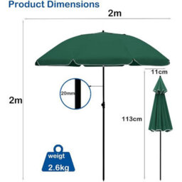 Vivo 2M Outdoor Garden Parasols Umbrella With Crank Handle Tilting Sunshade Uv 30+ - Green - thumbnail 6