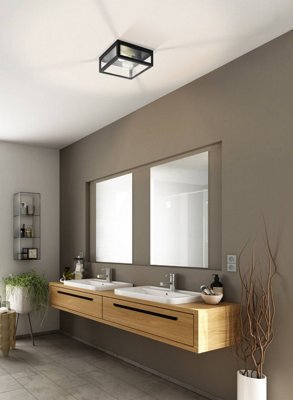 Eglo Amezola Black And Clear Metal And Glass Ip44 Bathroom Or Outdoor Wall Or Ceiling Light, (D) 29Cm - image 1