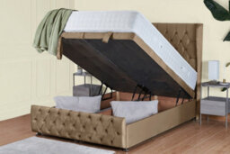 UKBEDFURNITURE Edwina Plush Beige End Opening Divan Ottoman Bed With 54 Inch Headboard - thumbnail 2