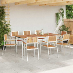 Berkfield Garden Dining Set 9 Pcs Brown Solid Teak Wood - thumbnail 4