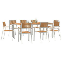 Berkfield Garden Dining Set 9 Pcs Brown Solid Teak Wood - thumbnail 3