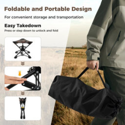 Gainoom Folding Camo Camping Stool Swivel Hunting Chair W/ Anti-Sink Feet - thumbnail 8
