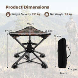Gainoom Folding Camo Camping Stool Swivel Hunting Chair W/ Anti-Sink Feet - thumbnail 2
