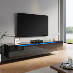 200Cm High Gloss Floating Led Tv Stand Unit Storage Door Cabient Black - thumbnail 3