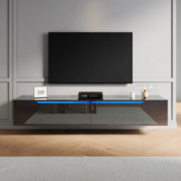 200Cm High Gloss Floating Led Tv Stand Unit Storage Door Cabient Black - thumbnail 5
