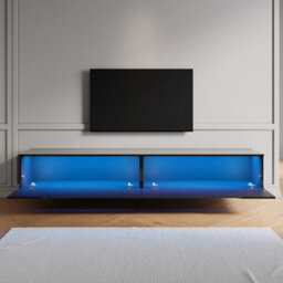 200Cm High Gloss Floating Led Tv Stand Unit Storage Door Cabient Black - thumbnail 4