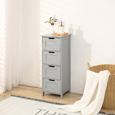 Bathroom Storage Cabinet 4 Drawer Free-Standing Cupboard Slim Organizer For Towels & Toiletries Modern Grey Design - image 1