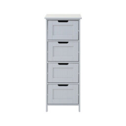 Bathroom Storage Cabinet 4 Drawer Free-Standing Cupboard Slim Organizer For Towels & Toiletries Modern Grey Design - thumbnail 3