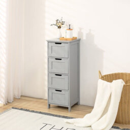 Bathroom Storage Cabinet 4 Drawer Free-Standing Cupboard Slim Organizer For Towels & Toiletries Modern Grey Design