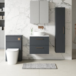 Nuie Arno Wall Hung 2-Drawer Modern Vanity Unit With Satin Soft Black Laminate Worktop - thumbnail 3