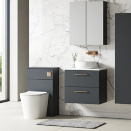 Nuie Arno Wall Hung 2-Drawer Modern Vanity Unit With Satin Soft Black Laminate Worktop - thumbnail 2