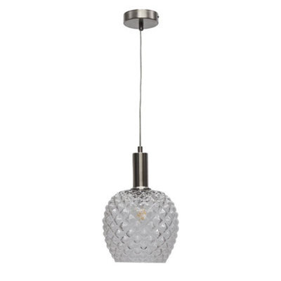 First Choice Lighting Baine - Clear Textured Glass Satin Nickel Deco Pendant Fitting - image 1