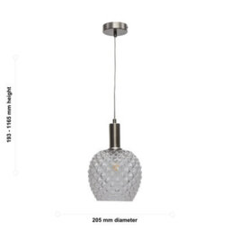 First Choice Lighting Baine - Clear Textured Glass Satin Nickel Deco Pendant Fitting - thumbnail 5
