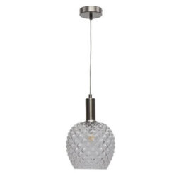 First Choice Lighting Baine - Clear Textured Glass Satin Nickel Deco Pendant Fitting - thumbnail 1