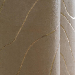 "OHS Velvet Eyelet Curtains Metallic Foil Wave Pair Of Ring Top, Natural - 90 X 90""" - thumbnail 5