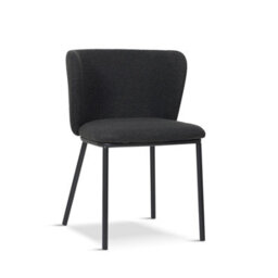 Set Of 4 Dark Grey/ Black Boucle Dining Chairs - Bull Head Back - Black Metal Legs - thumbnail 2
