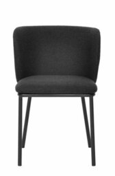 Set Of 4 Dark Grey/ Black Boucle Dining Chairs - Bull Head Back - Black Metal Legs - thumbnail 3