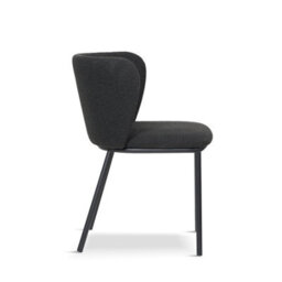 Set Of 4 Dark Grey/ Black Boucle Dining Chairs - Bull Head Back - Black Metal Legs - thumbnail 4